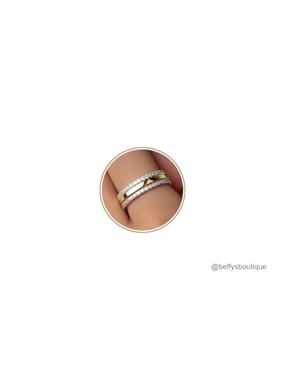 Two Tone CZ Eternity Band Set Stackable Rings Gold & Silver Plated